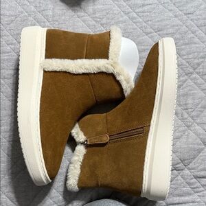 Marc Fisher Tan Suede Boots with White Fur